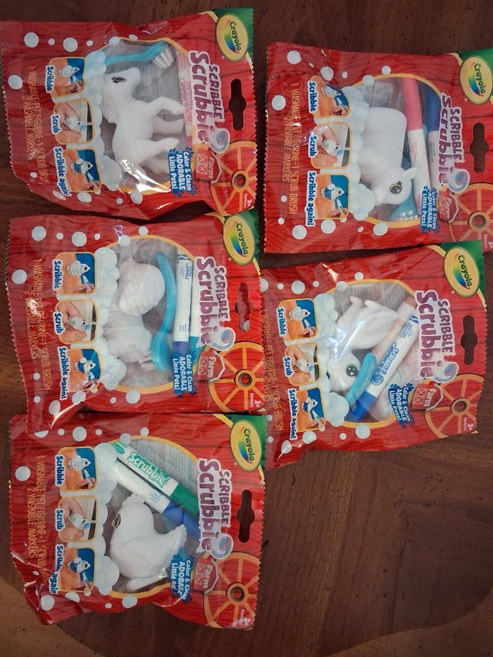 5 HTF NIP Crayola Scribble Scrubbie Farm Pets Pony, Chicken, Cat, Cow & Dog